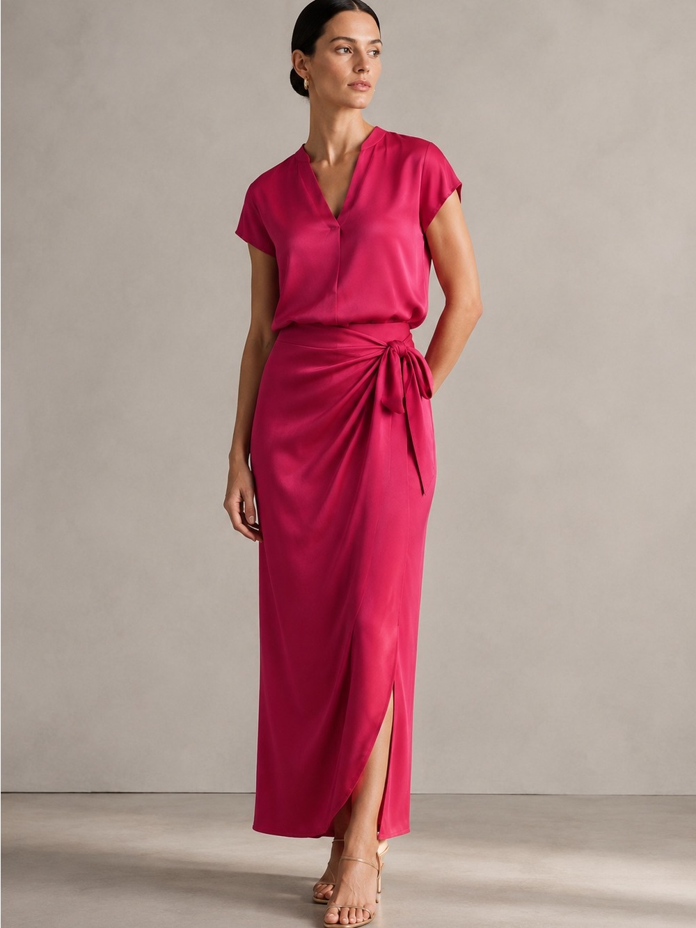 Peter Cohen New York Fuchsia Pink Tie-Waist Maxi skirt top set formal wow